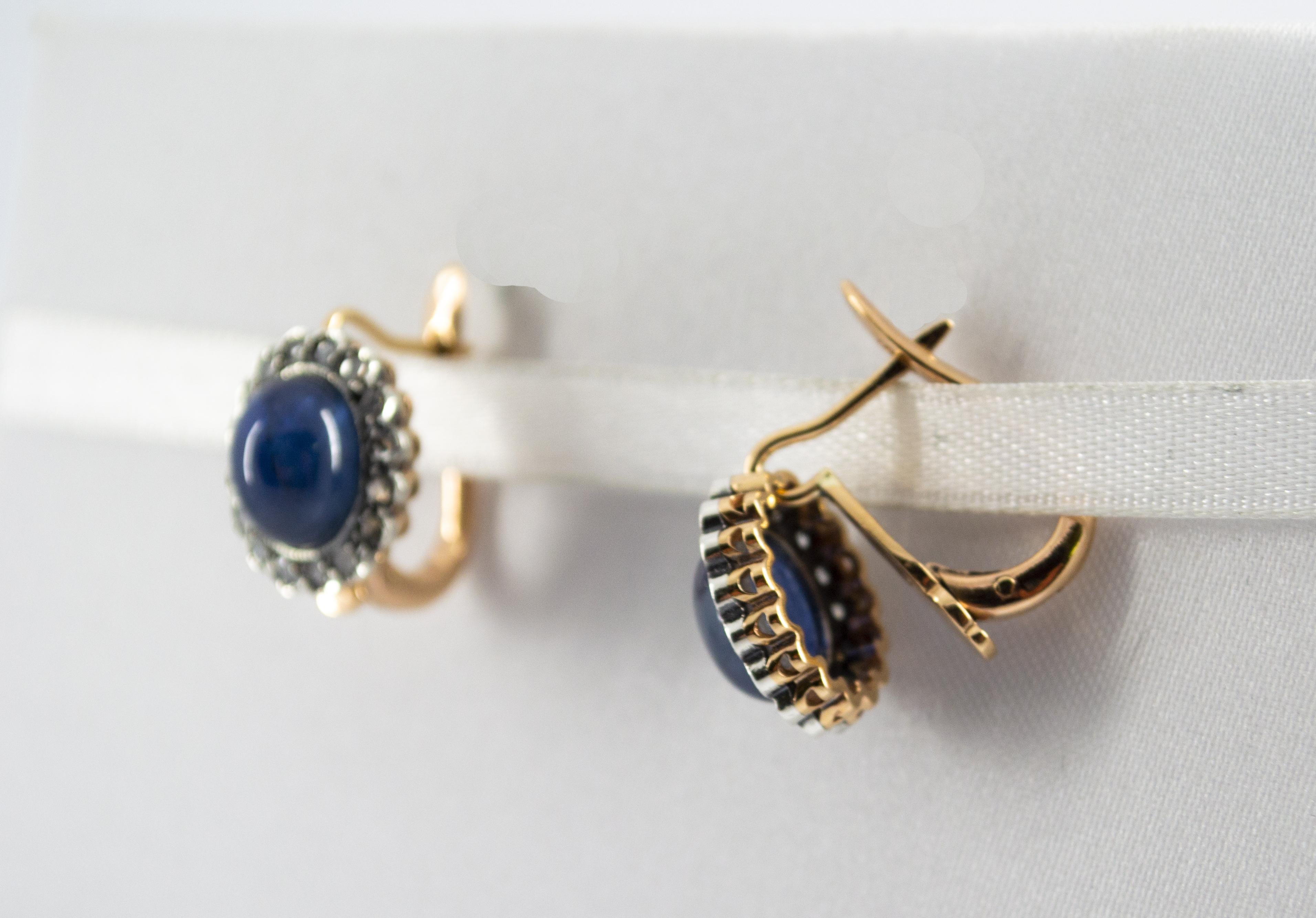 Women's or Men's 7.10 Carat Blue Sapphire 0.30 Carat Diamond Yellow Gold Lever-Back Earrings