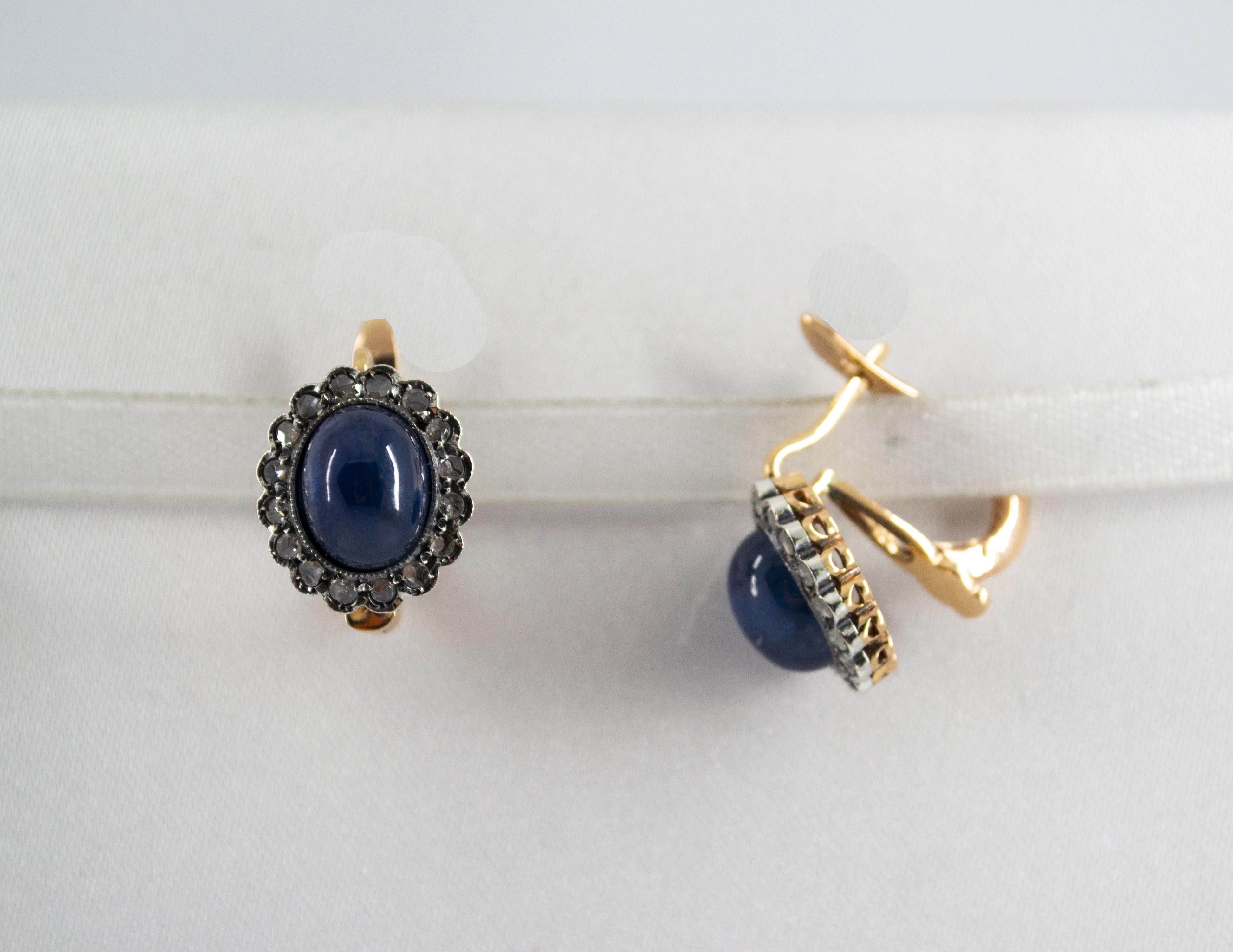 7.10 Carat Blue Sapphire 0.30 Carat Diamond Yellow Gold Lever-Back Earrings 1