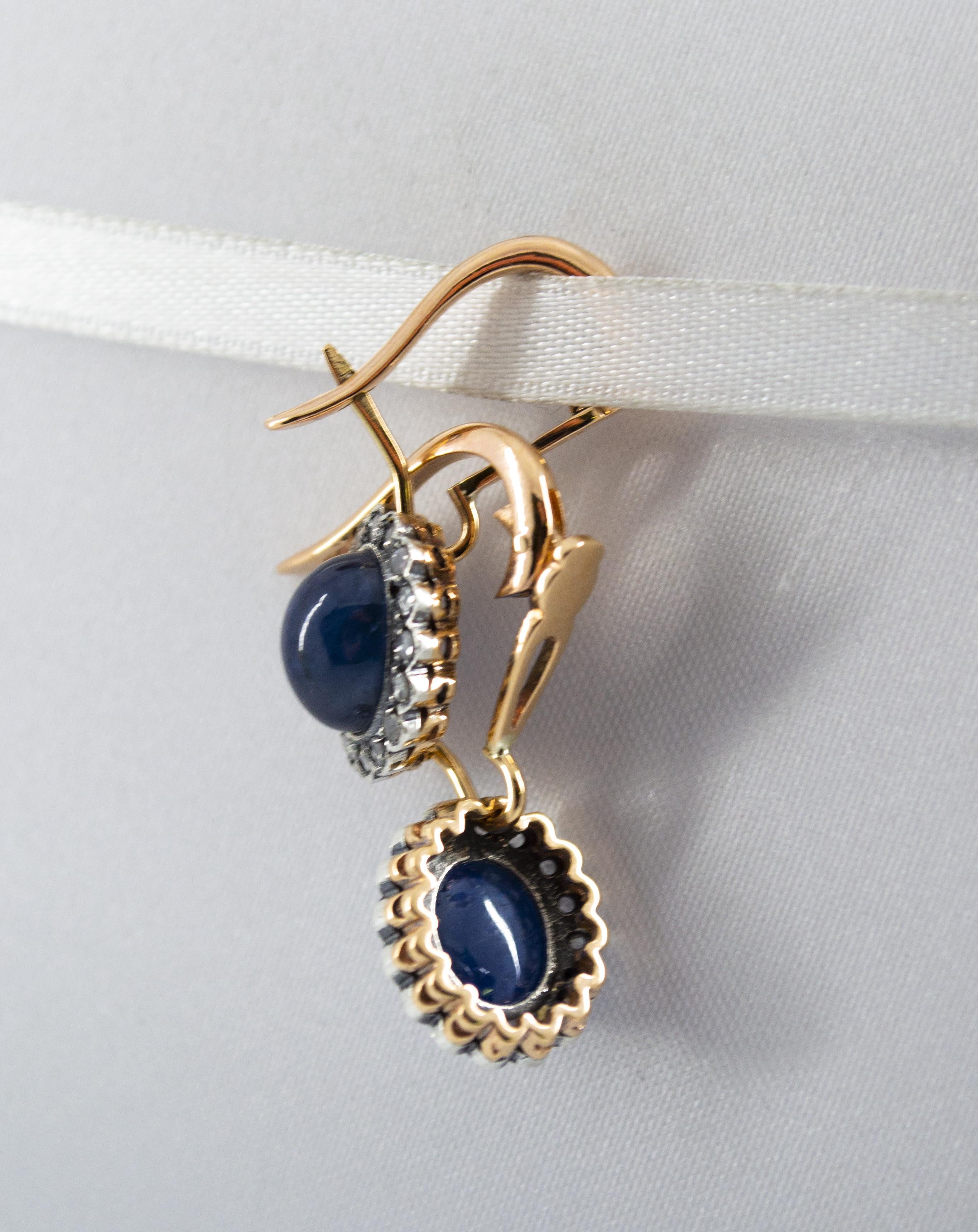 7.10 Carat Blue Sapphire 0.30 Carat Diamond Yellow Gold Lever-Back Earrings 3