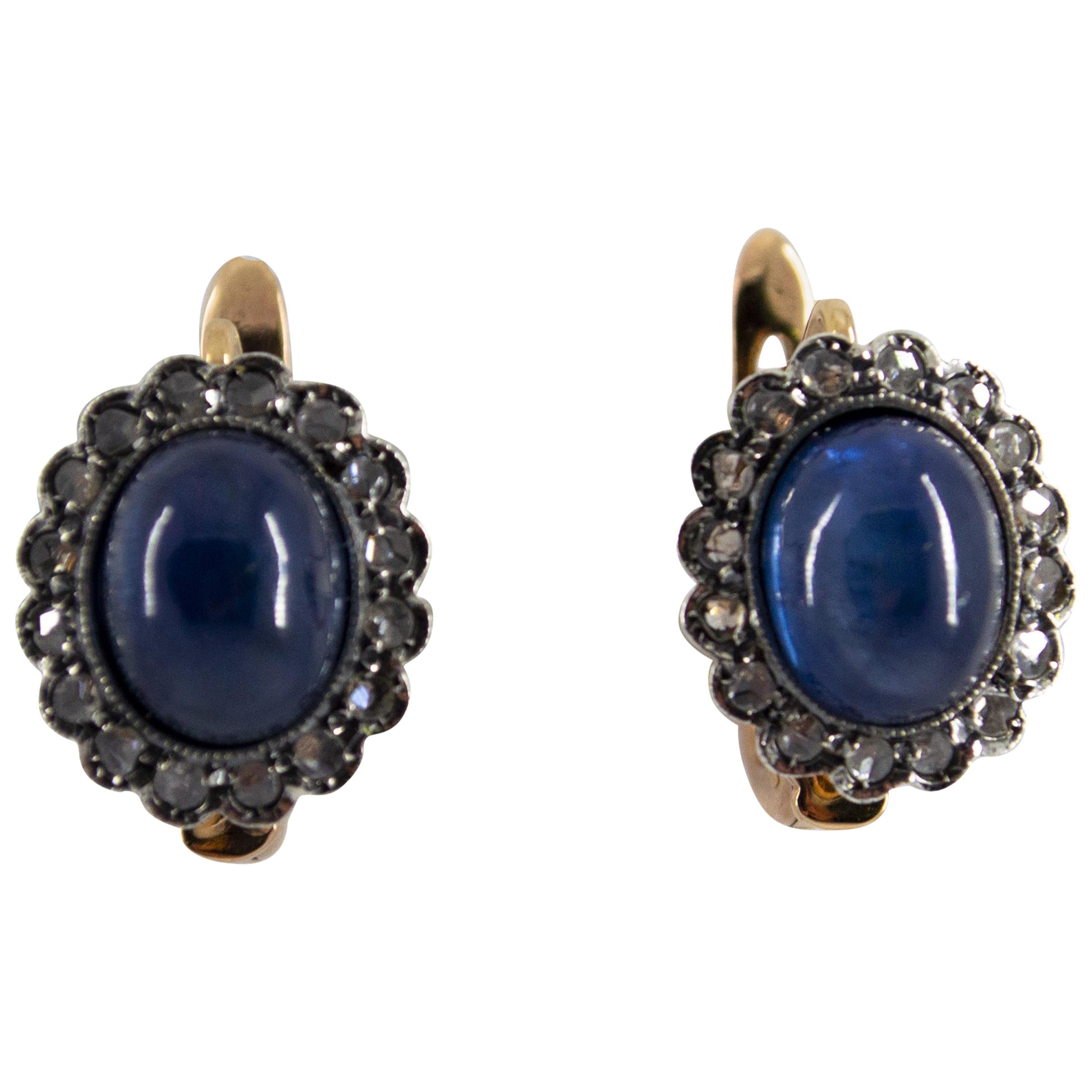7.10 Carat Blue Sapphire 0.30 Carat Diamond Yellow Gold Lever-Back Earrings