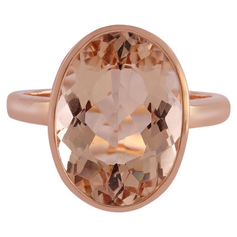 7.10 Carat Morganite close setting  Ring Set in 18K Gold For Sale