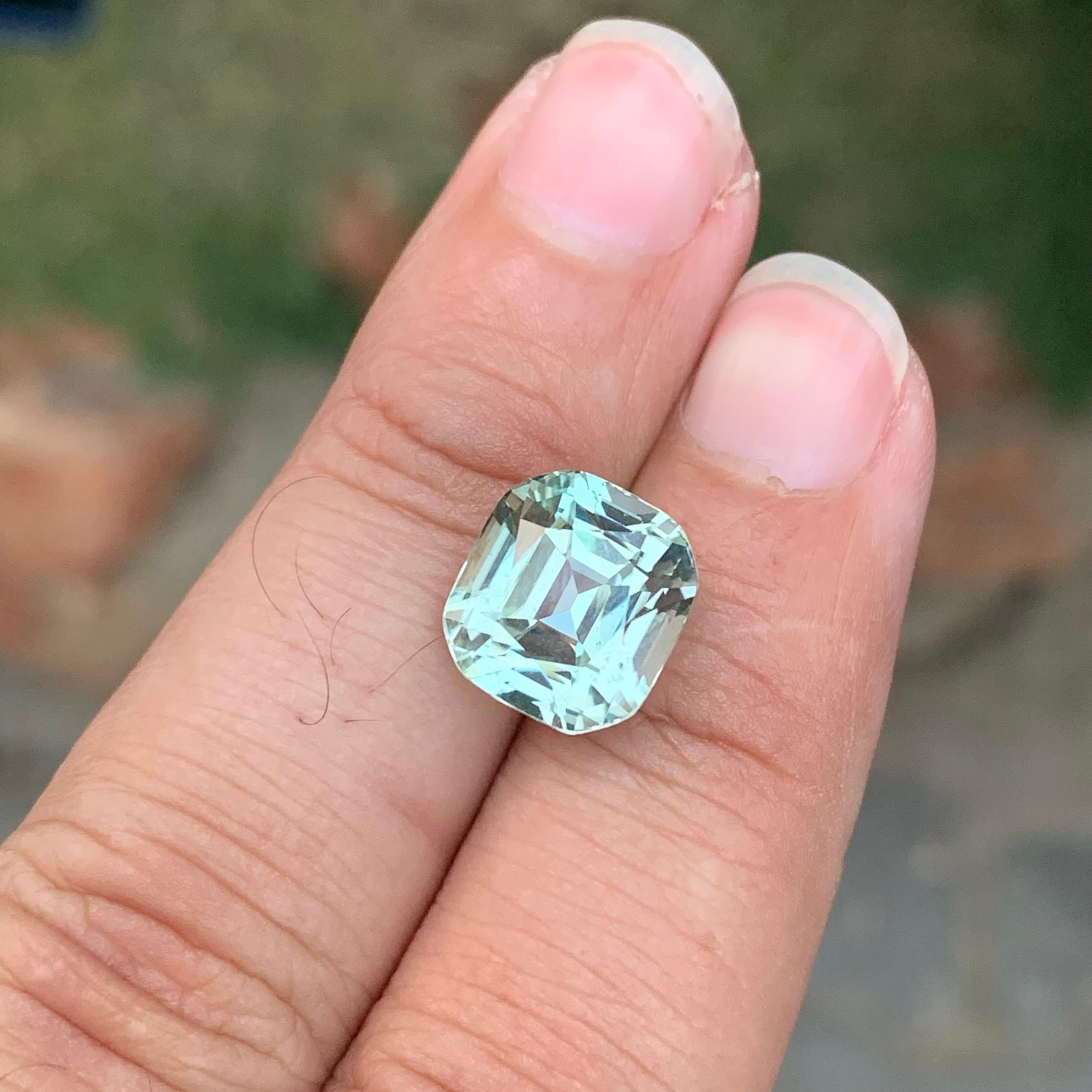 7.10 Carats Natural Loose Chinoise Green Tourmaline Cushion Shape (Tourmaline verte en forme de coussin) en vente 2