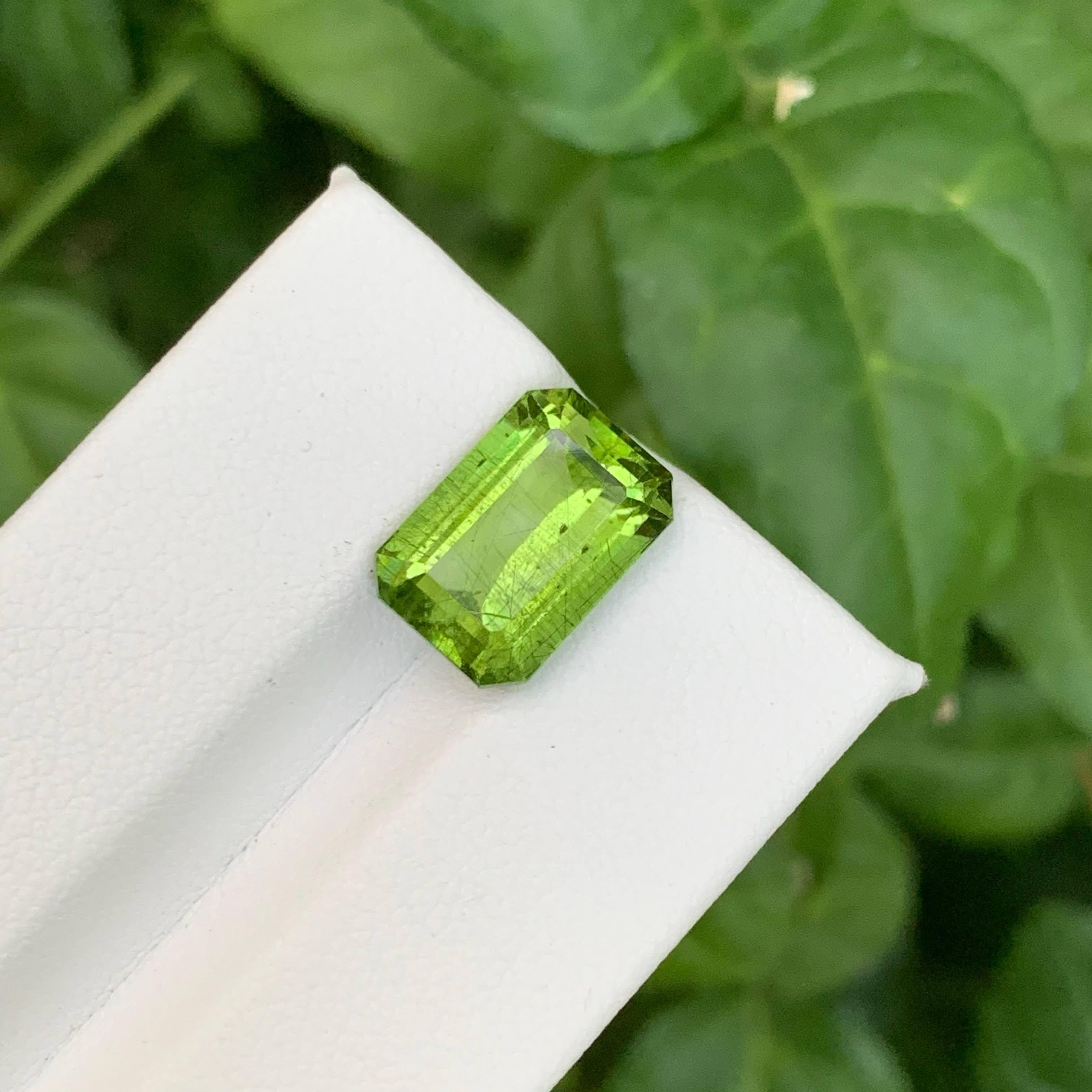 7.10 Carat Natural Loose Rutile Green Peridot Emerald Cut Pakistani Gemstone (pierre précieuse pakistanaise) en vente 1