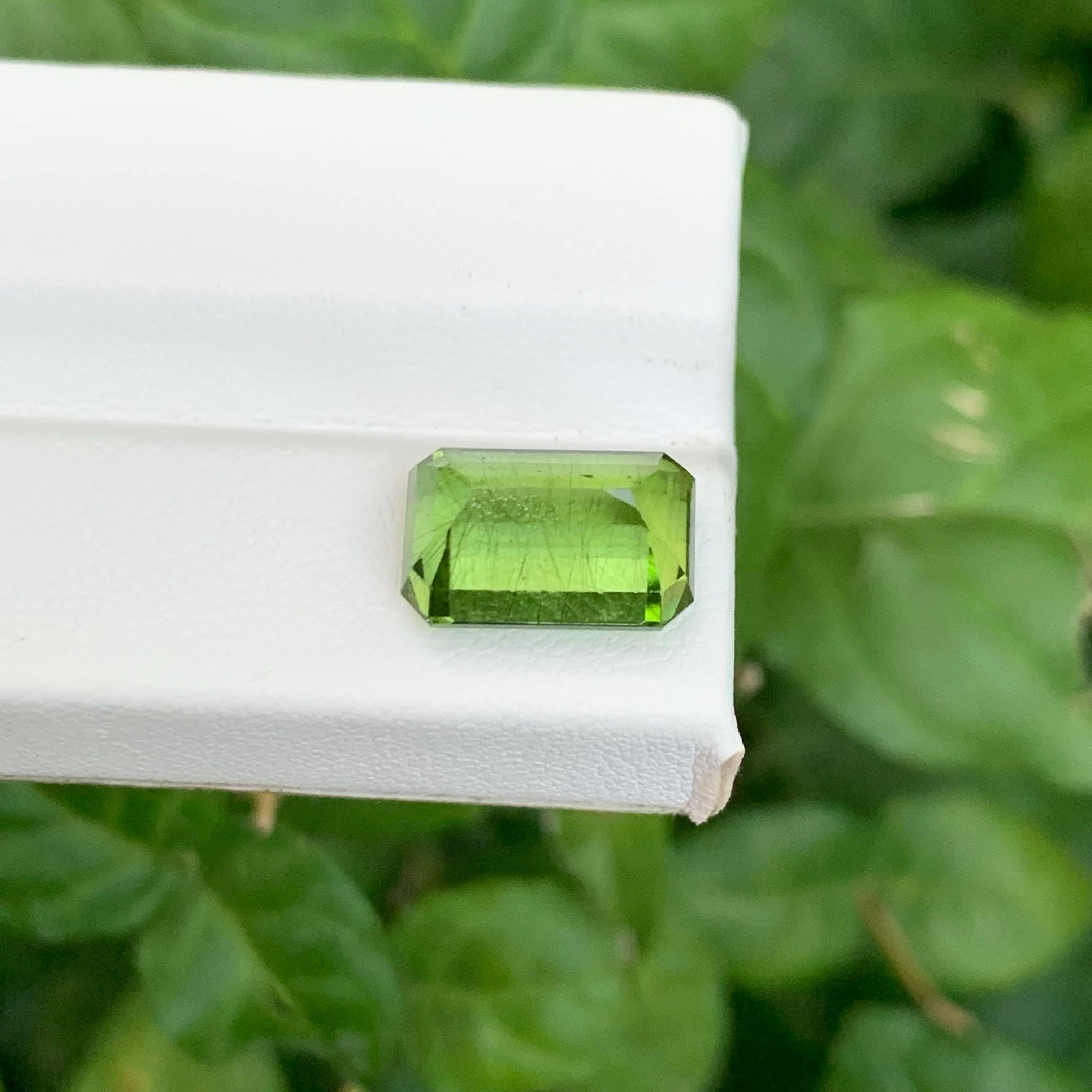 7.10 Carat Natural Loose Rutile Green Peridot Emerald Cut Pakistani Gemstone (pierre précieuse pakistanaise) en vente 2