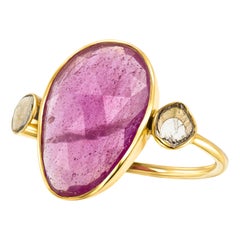 7.10 Carat Rose Cut Ruby Diamond 18 Karat Yellow Gold Tresor Paris Artisan Ring 
