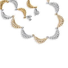 7.10 Carat SI/H Diamond Crescent Moon Charms Necklace 14 Karat White Yellow Gold