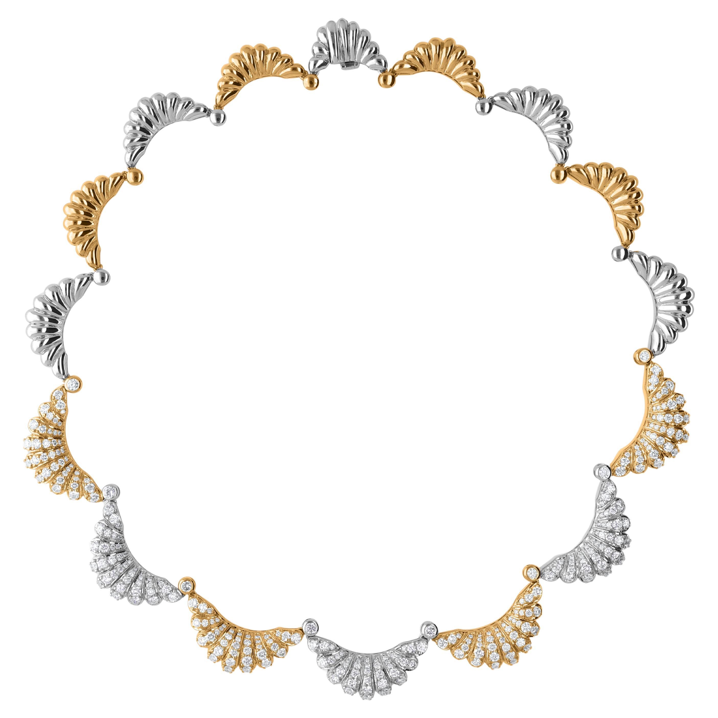 7.10 Carat SI/H Diamond Crescent Moon Charms Necklace 18 Karat White Yellow Gold