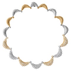 7.10 Carat SI/H Diamond Crescent Moon Charms Necklace 18 Karat White Yellow Gold