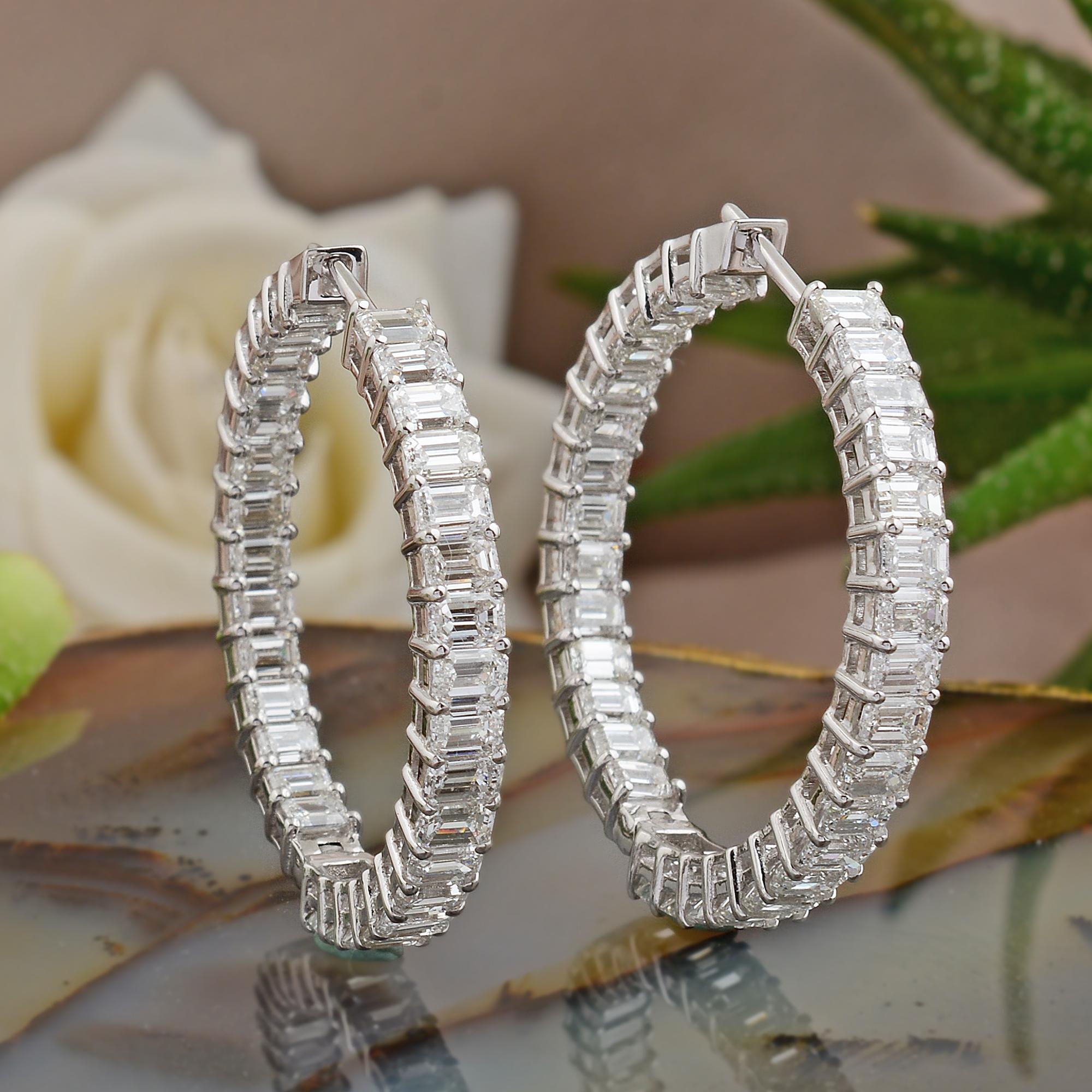 7.10 Carat SI/HI Emerald Cut Diamond Hoop Earrings 14 Karat White Gold Jewelry In New Condition For Sale In Diera, Dubai