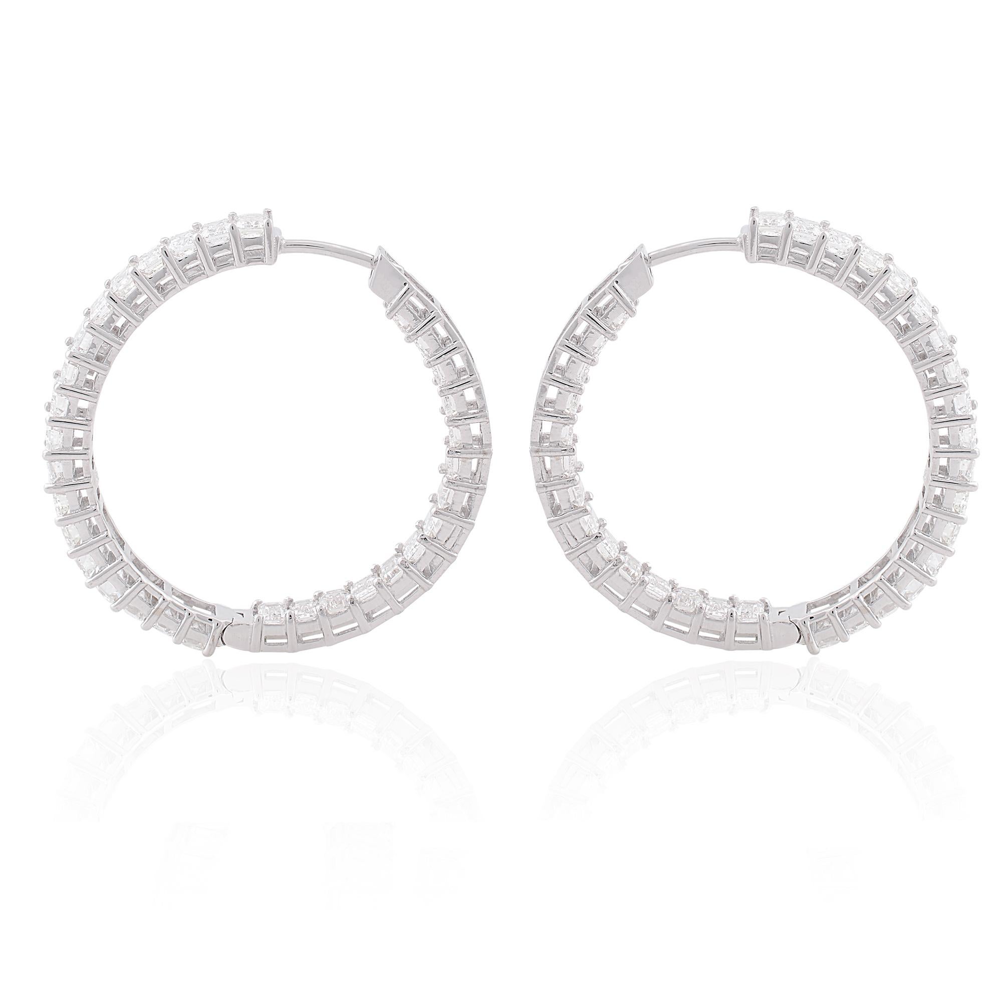 7.10 Carat SI/HI Emerald Cut Diamond Hoop Earrings 14 Karat White Gold Jewelry For Sale 1