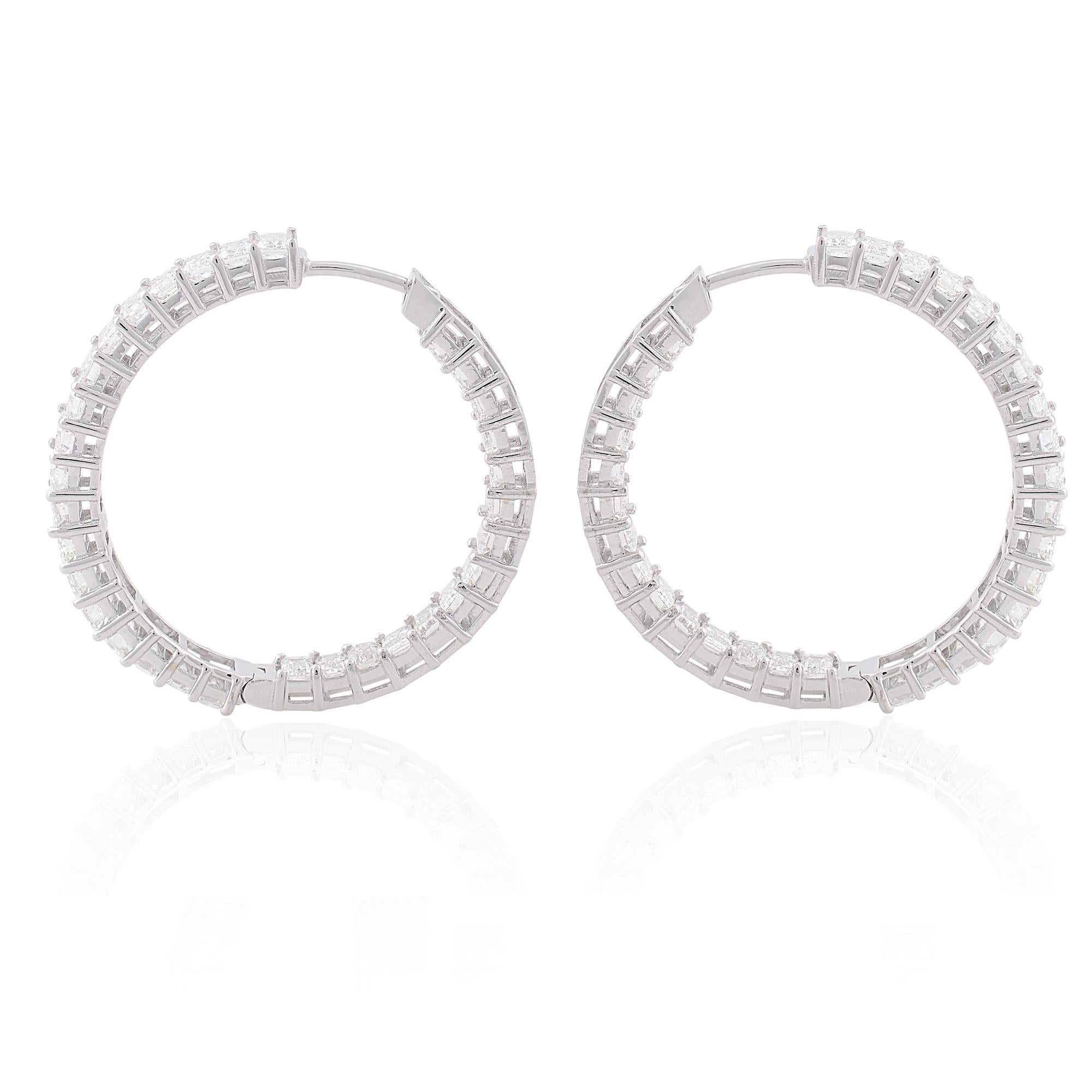7.10 Carat SI/HI Emerald Cut Diamond Hoop Earrings 18 Karat White Gold Jewelry For Sale 1
