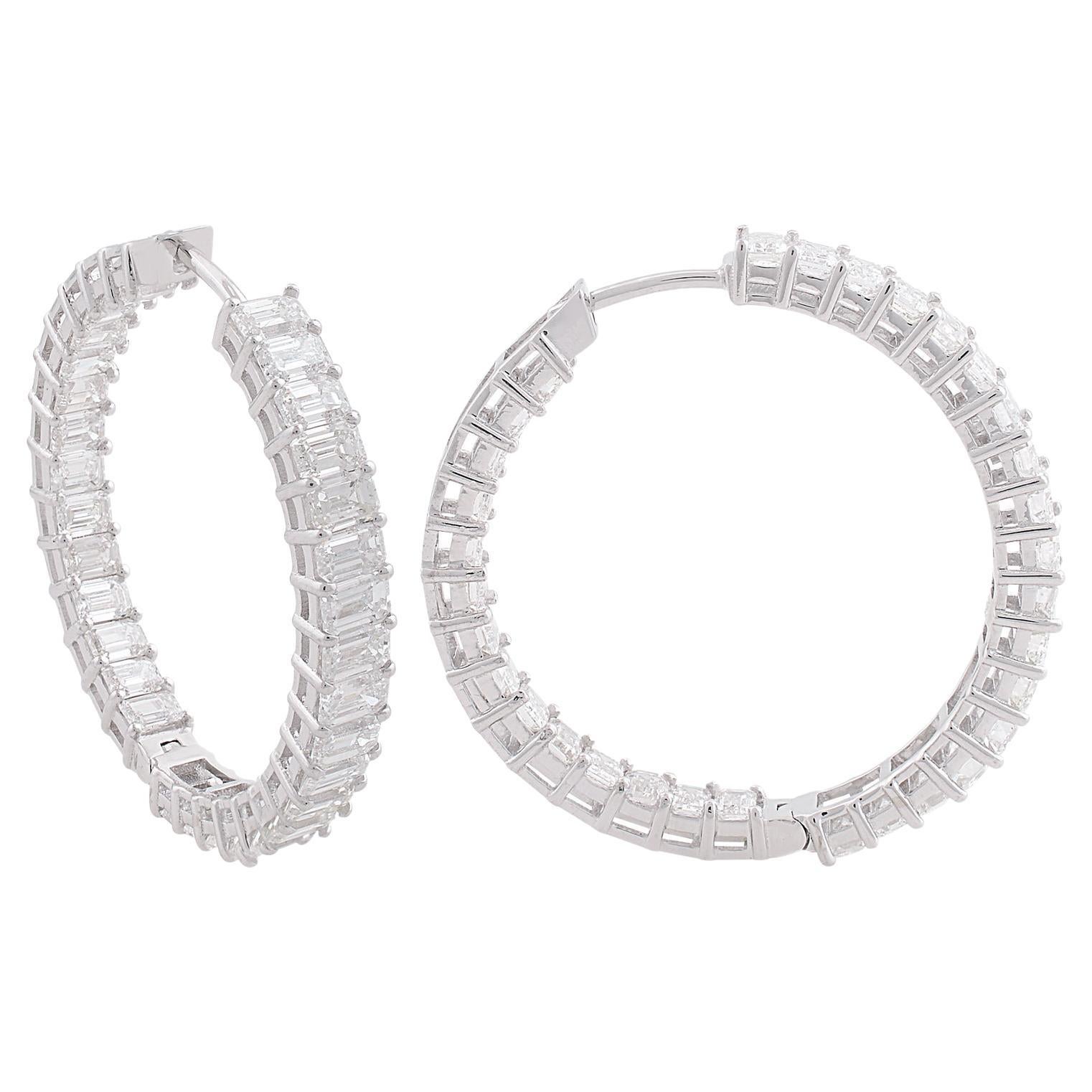 7.10 Carat SI/HI Emerald Cut Diamond Hoop Earrings 18 Karat White Gold Jewelry For Sale