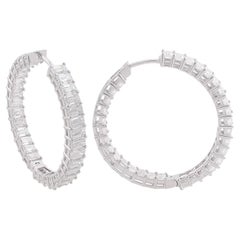 7.10 Carat SI/HI Emerald Cut Diamond Hoop Earrings 18 Karat White Gold Jewelry