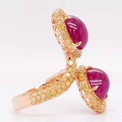 7.10 Carats 'Crimson Red' Ruby & Vivid Yellow Diamond Twin Ring 18K