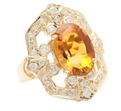 7.10 Carats Exquisite Natural Citrine and Diamond 14K Solid Yellow Gold Ring