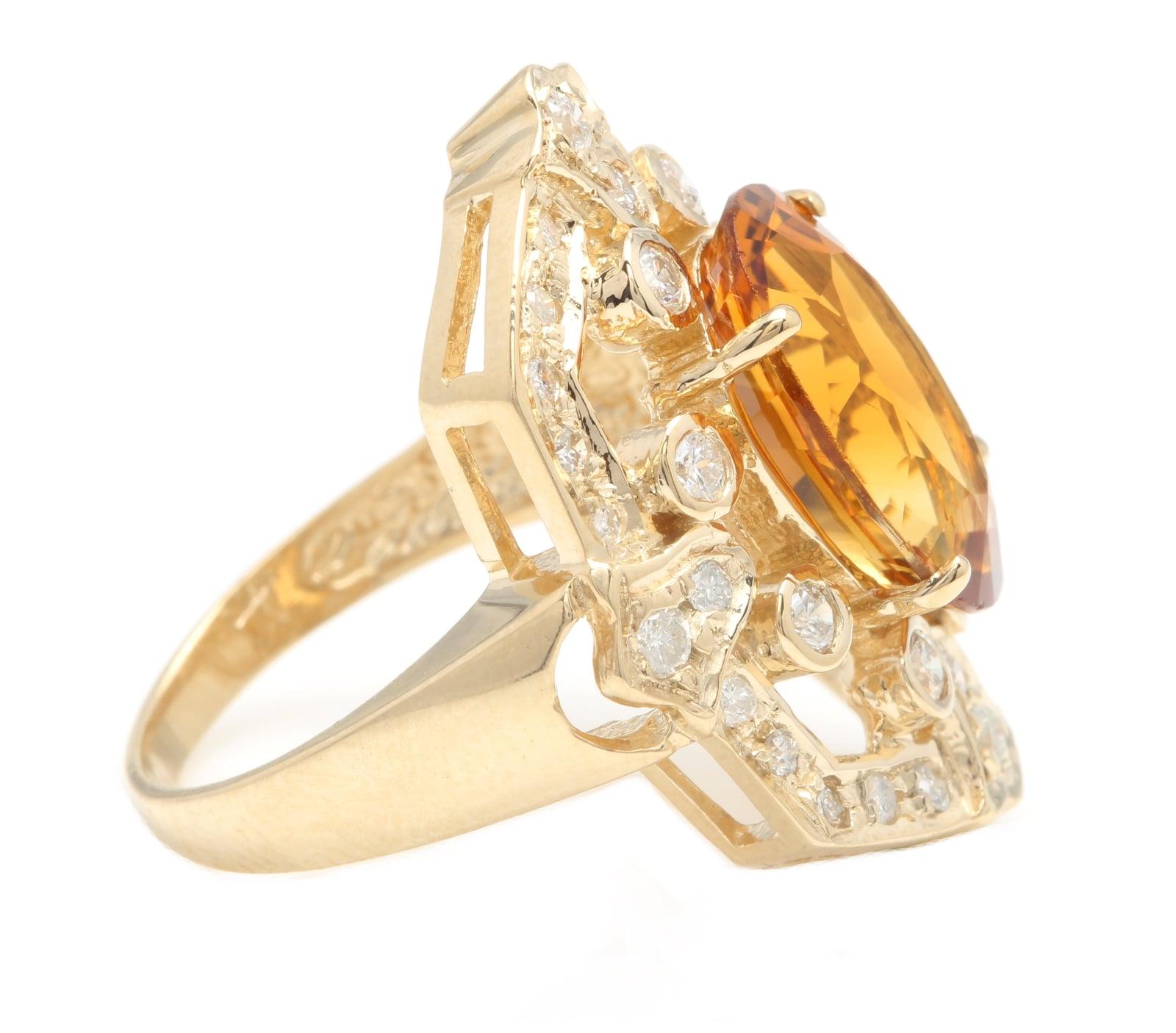 Mixed Cut 7.10 Carats Exquisite Natural Citrine and Diamond 14K Solid Yellow Gold Ring For Sale