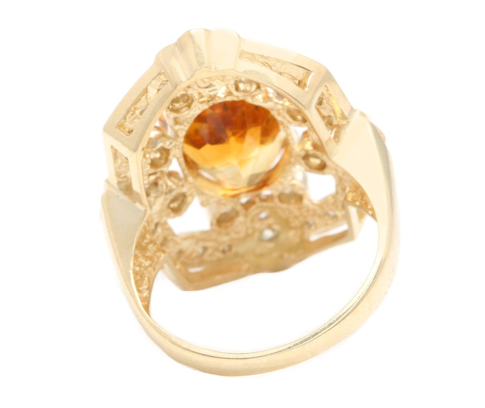 7.10 Carats Exquisite Natural Citrine and Diamond 14K Solid Yellow Gold Ring In New Condition For Sale In Los Angeles, CA