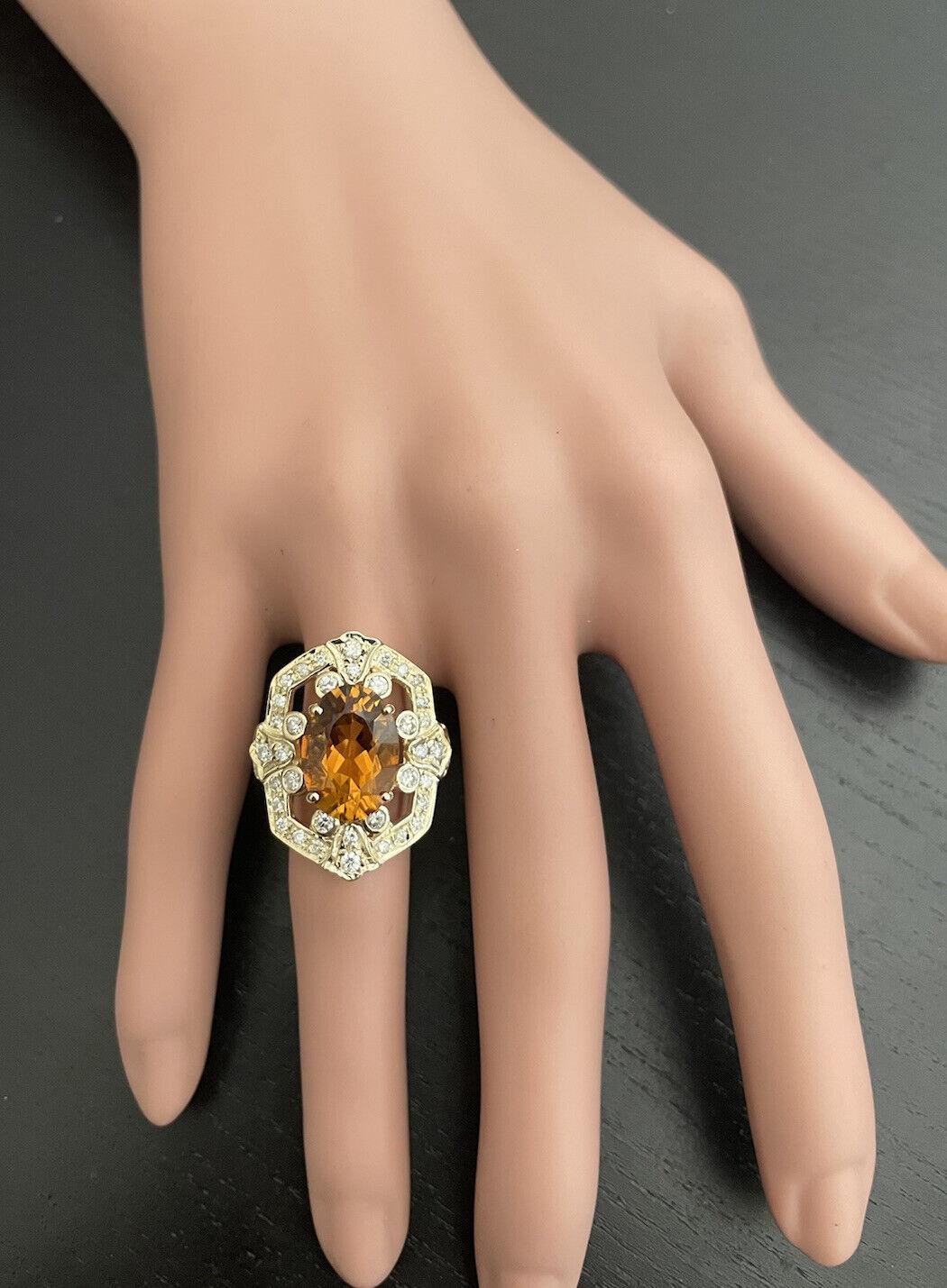 Women's 7.10 Carats Exquisite Natural Citrine and Diamond 14K Solid Yellow Gold Ring For Sale
