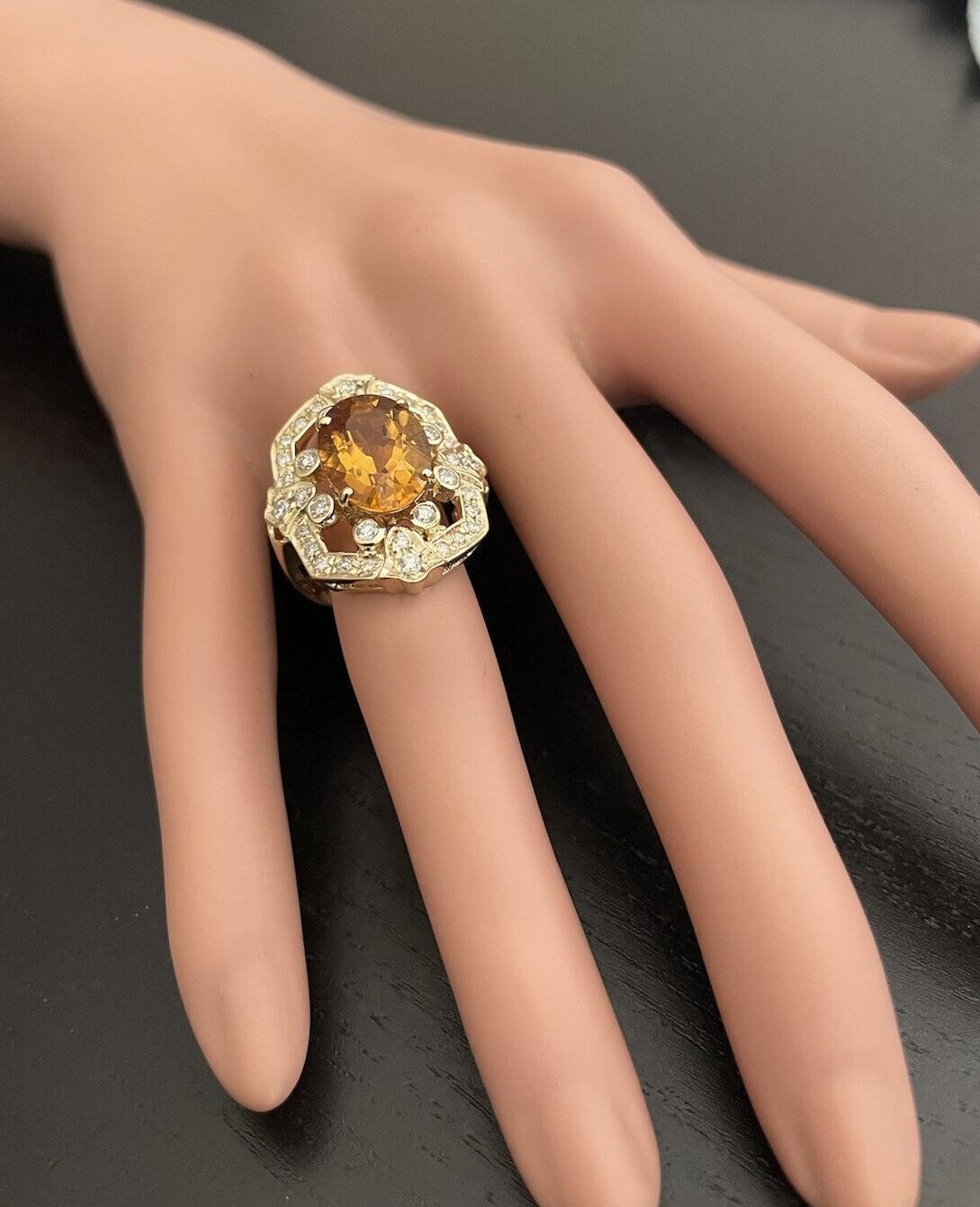 7.10 Carats Exquisite Natural Citrine and Diamond 14K Solid Yellow Gold Ring For Sale 1