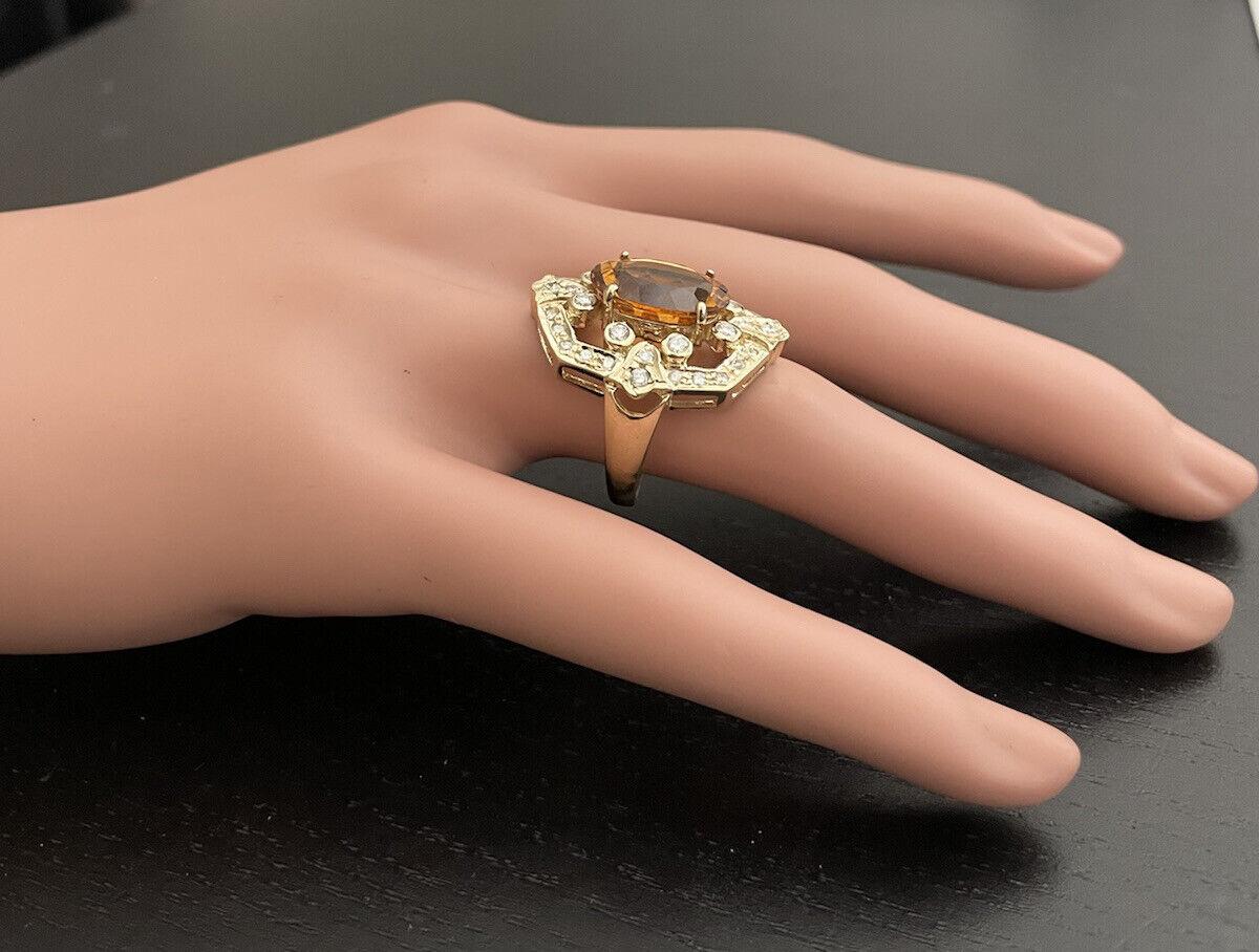 7.10 Carats Exquisite Natural Citrine and Diamond 14K Solid Yellow Gold Ring For Sale 2