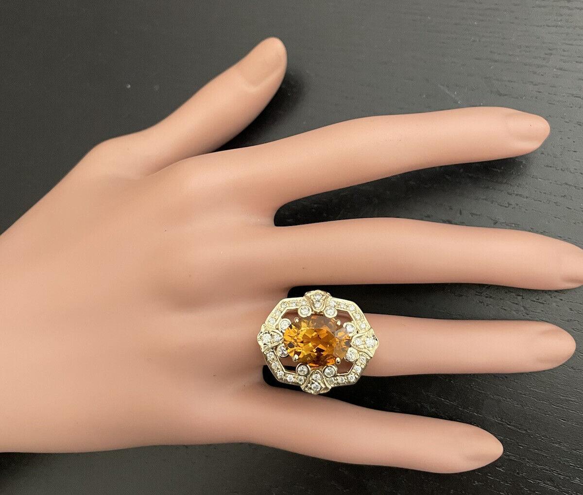7.10 Carats Exquisite Natural Citrine and Diamond 14K Solid Yellow Gold Ring For Sale 3