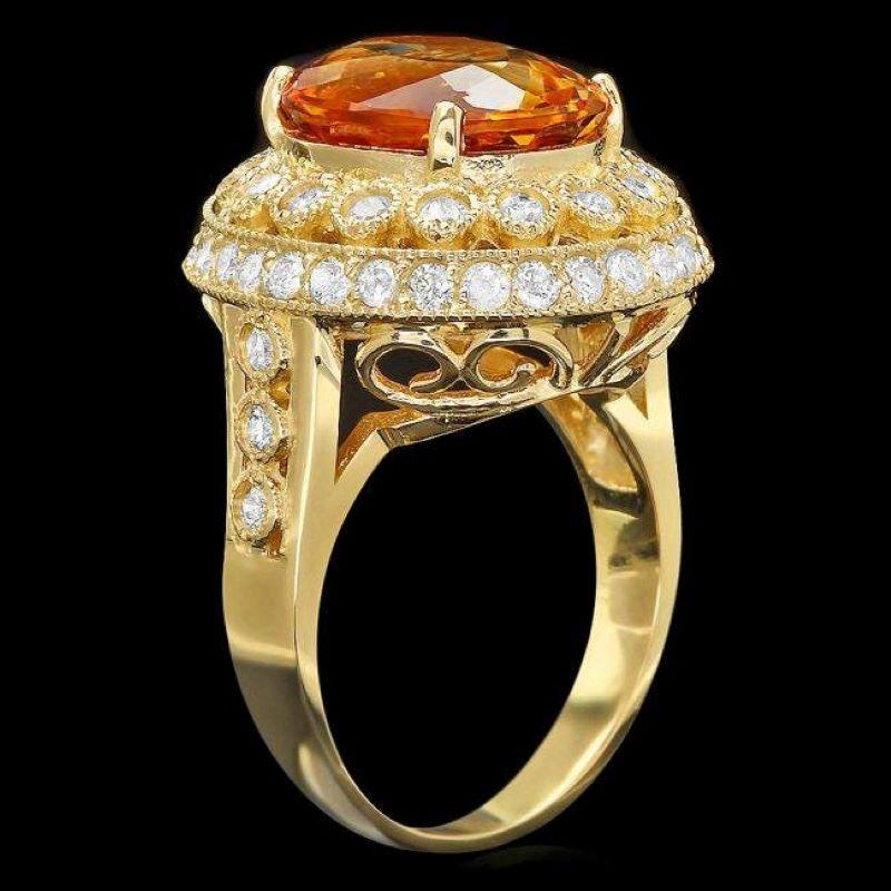 7.10 Carats Natural Citrine and Diamond 14K Solid Yellow Gold Ring

Total Natural Citrine Weight is: Approx. 5.90 Carats

Citrine Measures: Approx. 13.00 x 11.00mm

Natural Round Diamonds Weight: Approx. 1.20 Carats (color G-H / Clarity