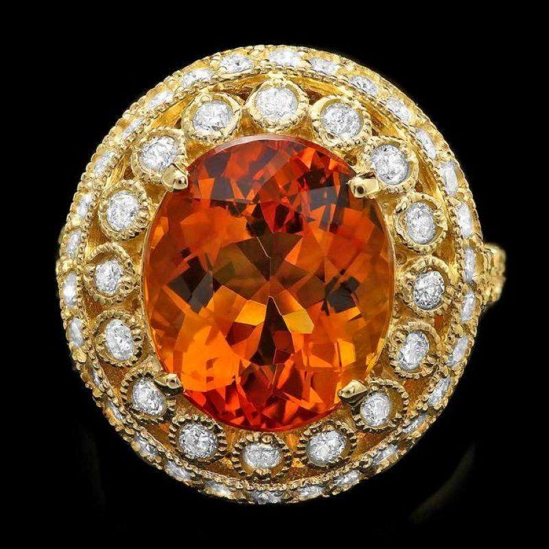 Mixed Cut 7.10 Carats Natural Citrine and Diamond 14K Solid Yellow Gold Ring For Sale