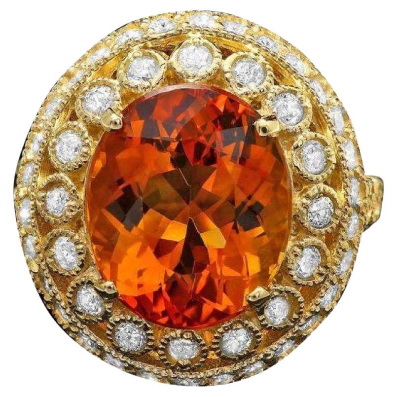 14 Karat massiver Gelbgold Ring mit 7,10 Karat natürlichem Citrin und Diamant