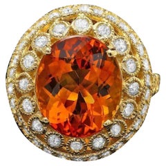 7.10 Carats Natural Citrine and Diamond 14K Solid Yellow Gold Ring