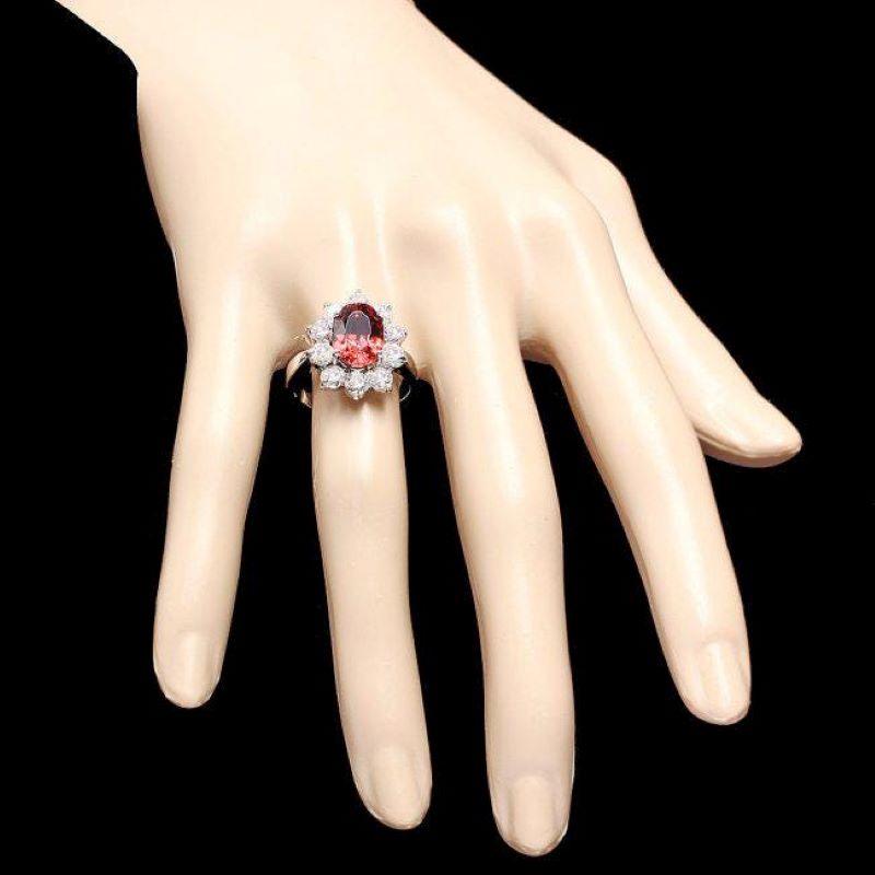 7.10 Carats Natural Red Zircon and Diamond 14K Solid White Gold Ring In New Condition For Sale In Los Angeles, CA