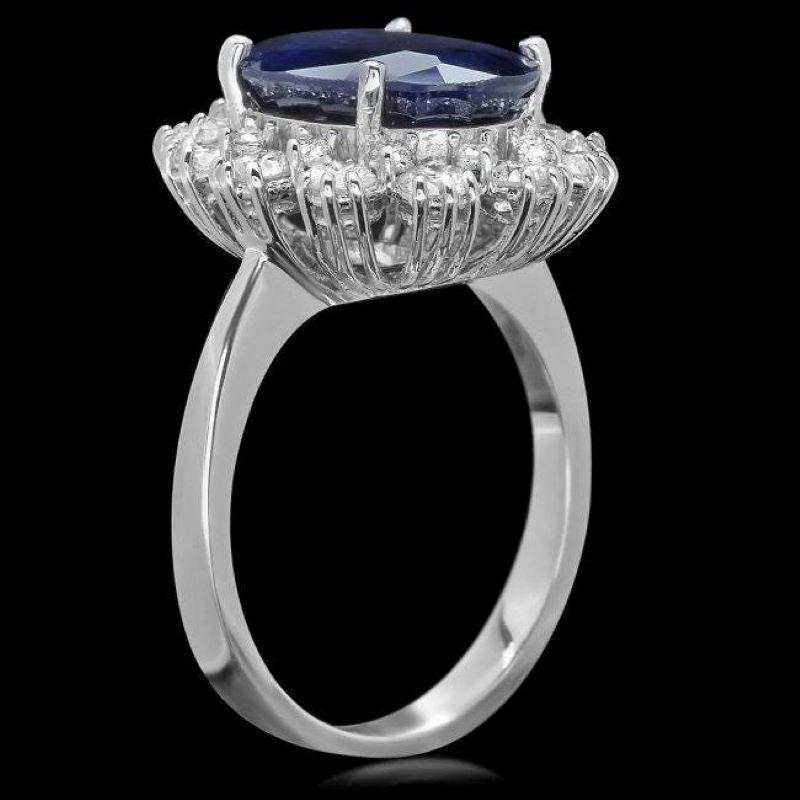 7.10 Carats Natural Sapphire and Diamond 14K Solid White Gold Ring

Total Natural Sapphire Weights: Approx. 5.90 Carats 

Sapphire Measures: Approx. 13.00 x 10.00mm

Sapphire treatment: Diffusion

Natural Round Diamonds Weight: Approx. 1.20 Carats