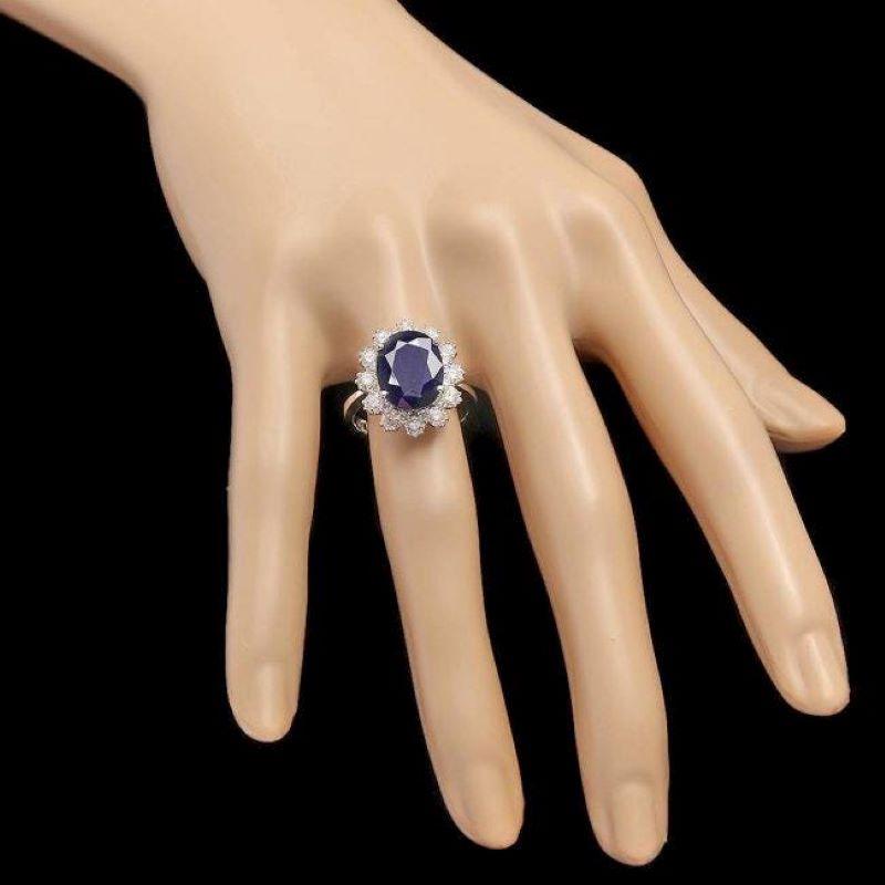 7.10 Carats Natural Sapphire and Diamond 14k Solid White Gold Ring In New Condition For Sale In Los Angeles, CA
