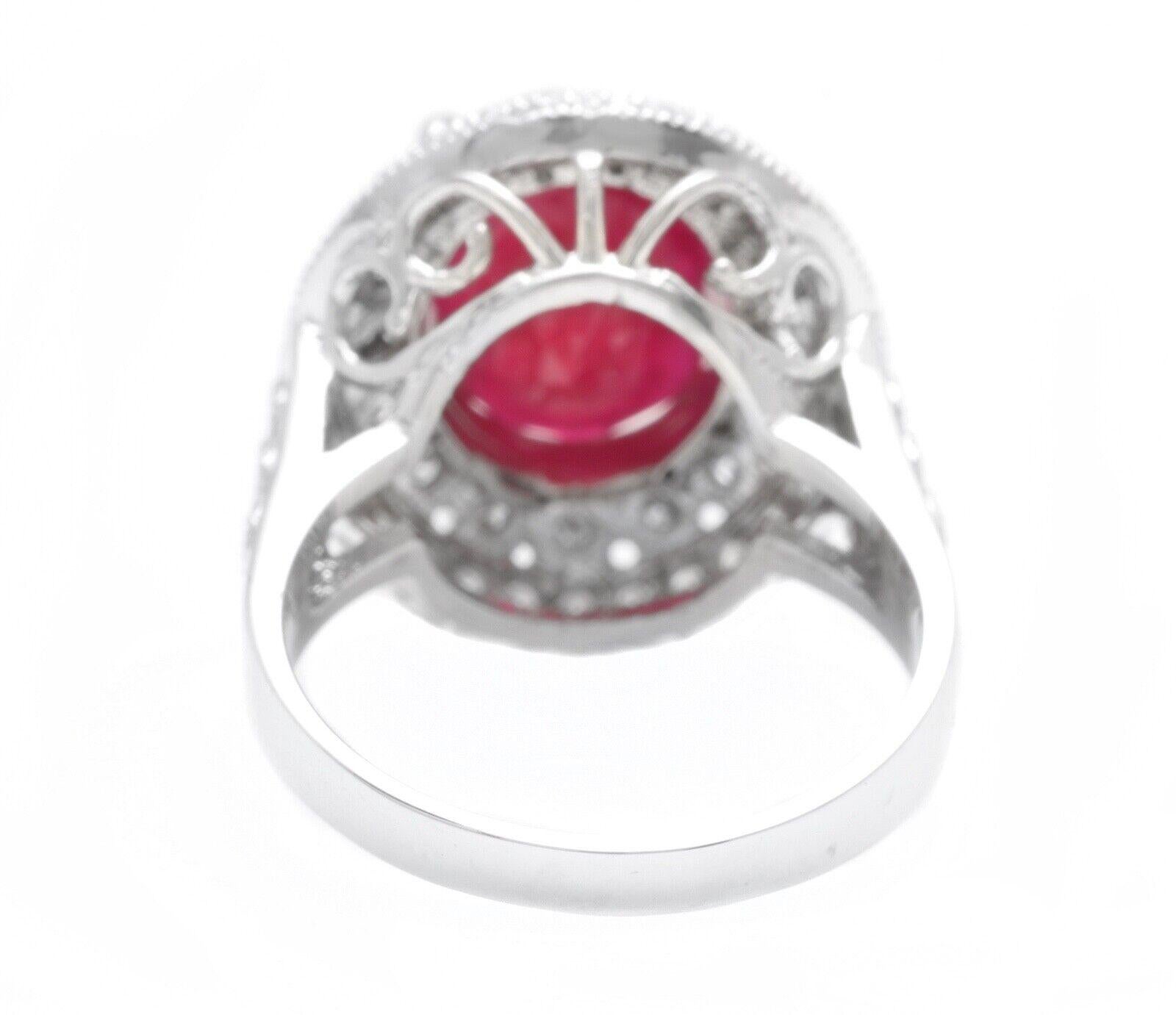 7.10 Carats Red Ruby and Diamond 14K Solid White Gold Ring In New Condition For Sale In Los Angeles, CA