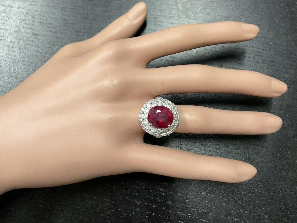 Women's 7.10 Carats Red Ruby and Diamond 14K Solid White Gold Ring For Sale