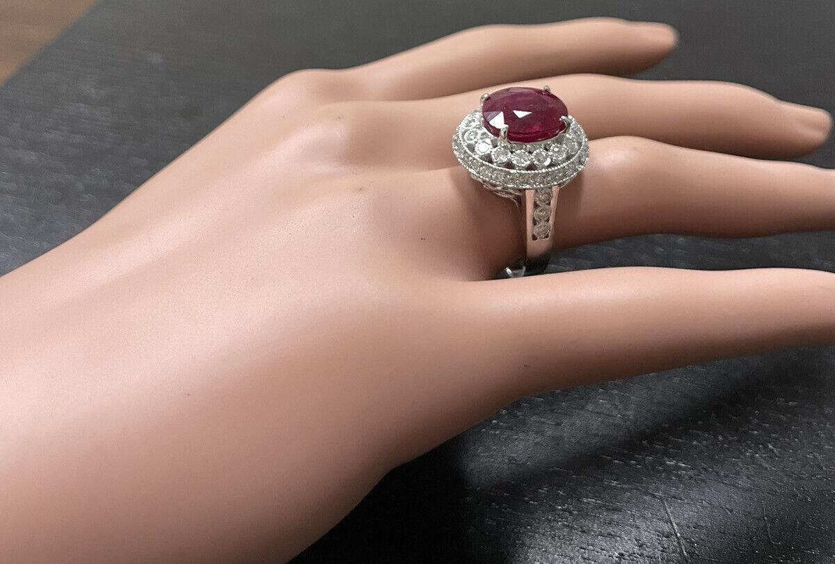 7.10 Carats Red Ruby and Diamond 14K Solid White Gold Ring For Sale 1