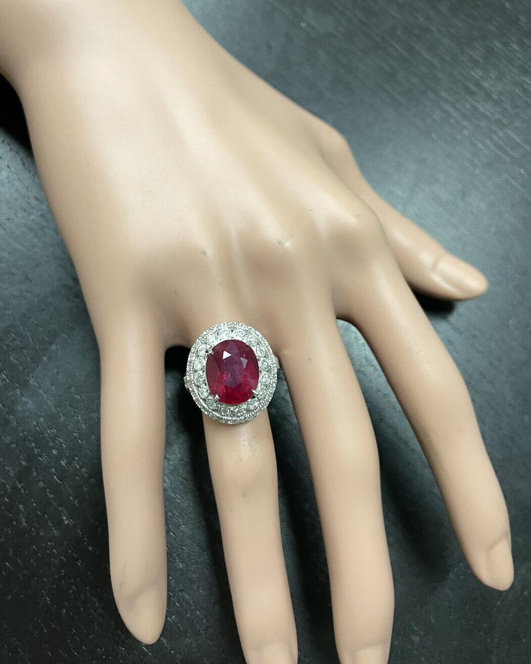 7.10 Carats Red Ruby and Diamond 14K Solid White Gold Ring For Sale 2