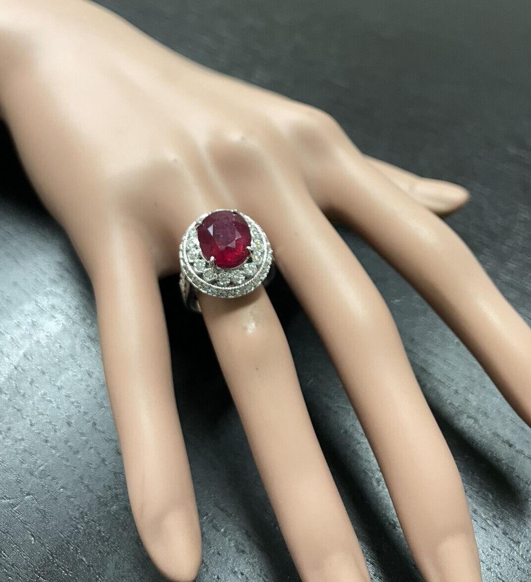 7.10 Carats Red Ruby and Diamond 14K Solid White Gold Ring For Sale 3