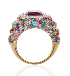 7.10 Ct Certified Spinel, Diamond, Emerald, Sapphire and Ruby Cocktail Ring