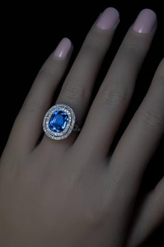 7.10 Ct Ceylon Sapphire Diamond Platinum Antique Ring