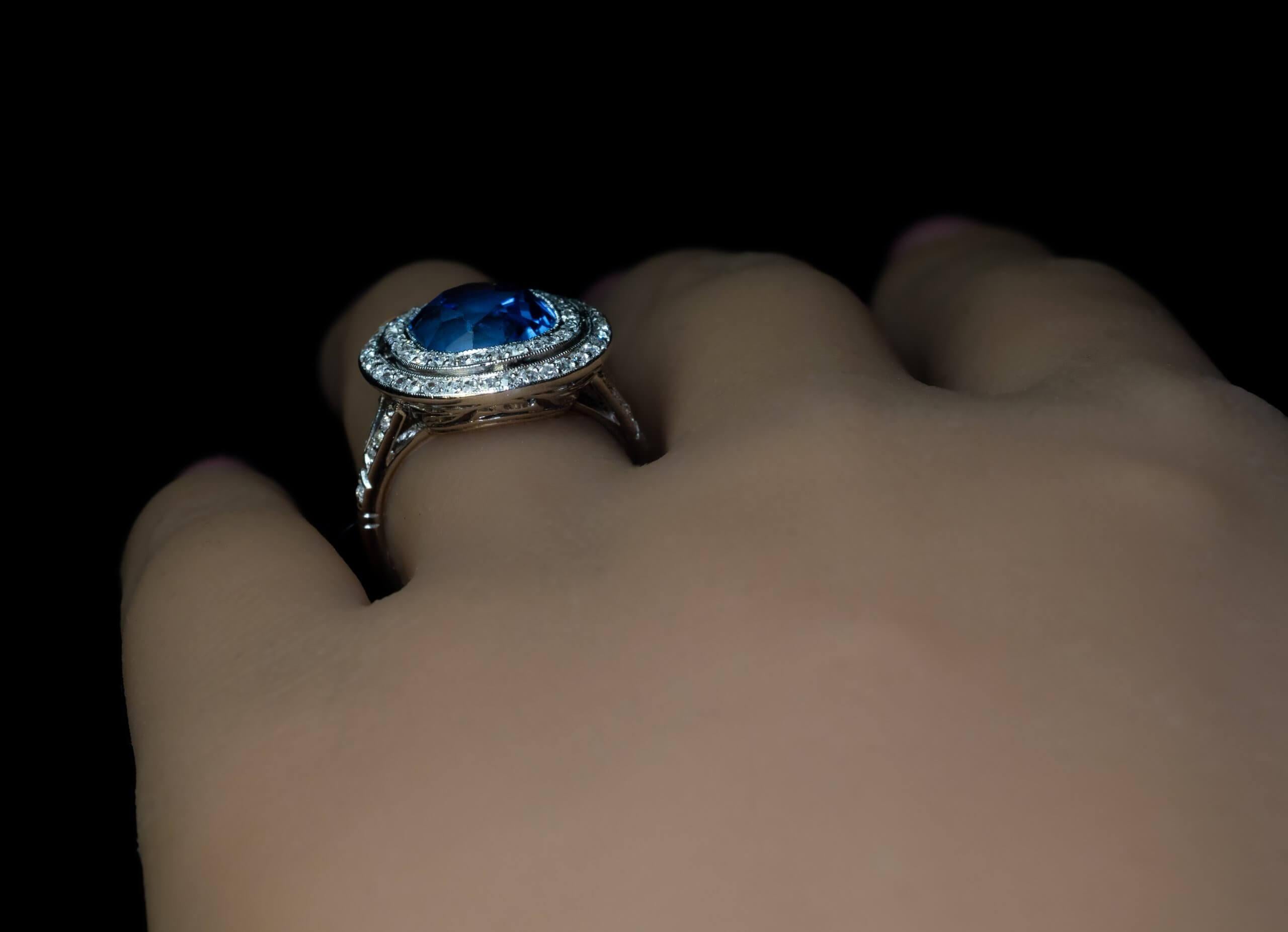 7.10 Ct Ceylon Sapphire Diamond Platinum Antique Ring For Sale 2