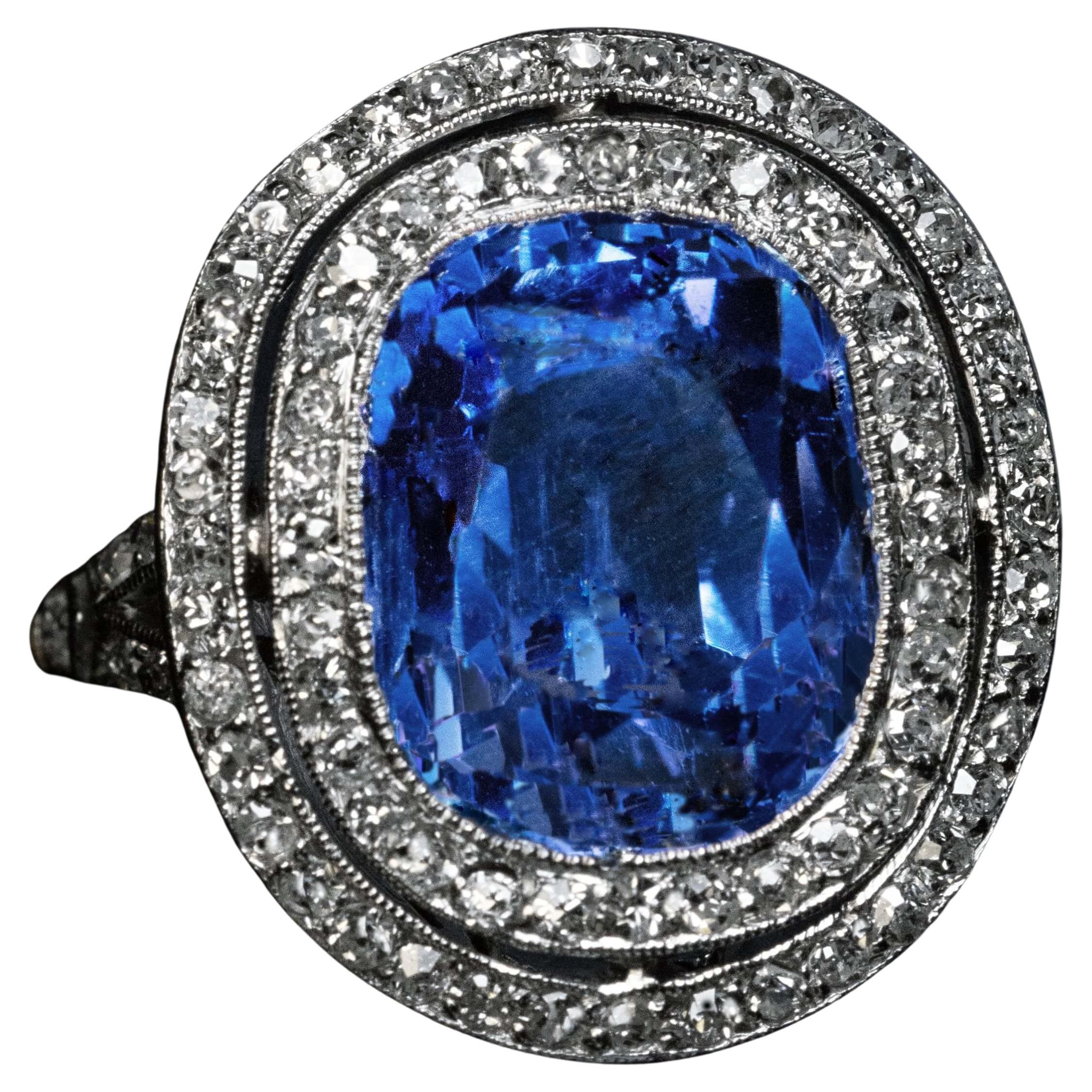 7.10 Ct Ceylon Sapphire Diamond Platinum Antique Ring