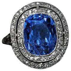 7.10 Ct Ceylon Sapphire Diamond Platinum Antique Ring