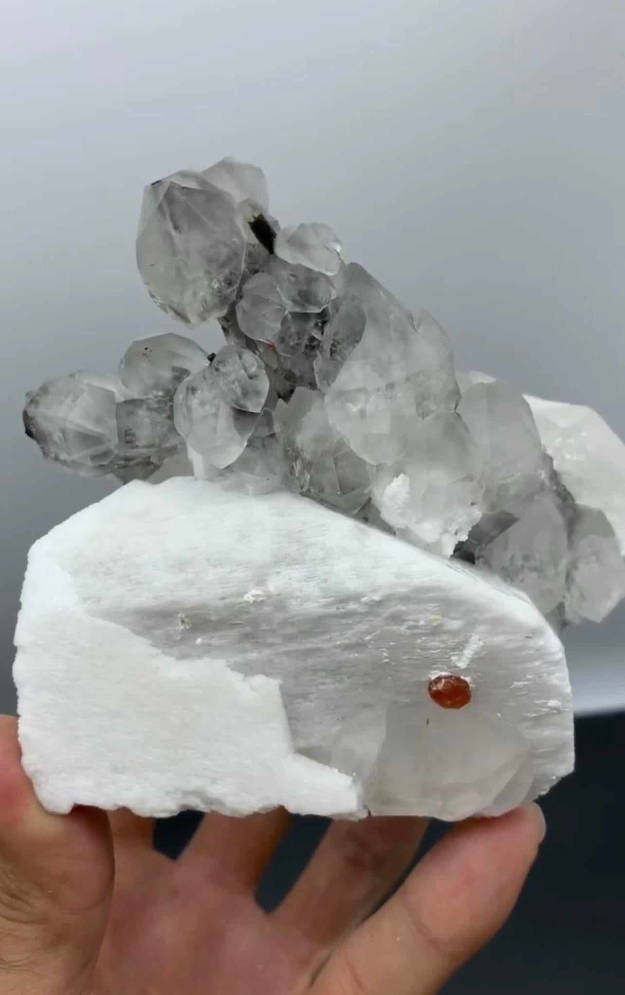 Pakistani 710 Grams Isolated Double Terminated Quartz On Feldspar With Garnet From Pakista For Sale