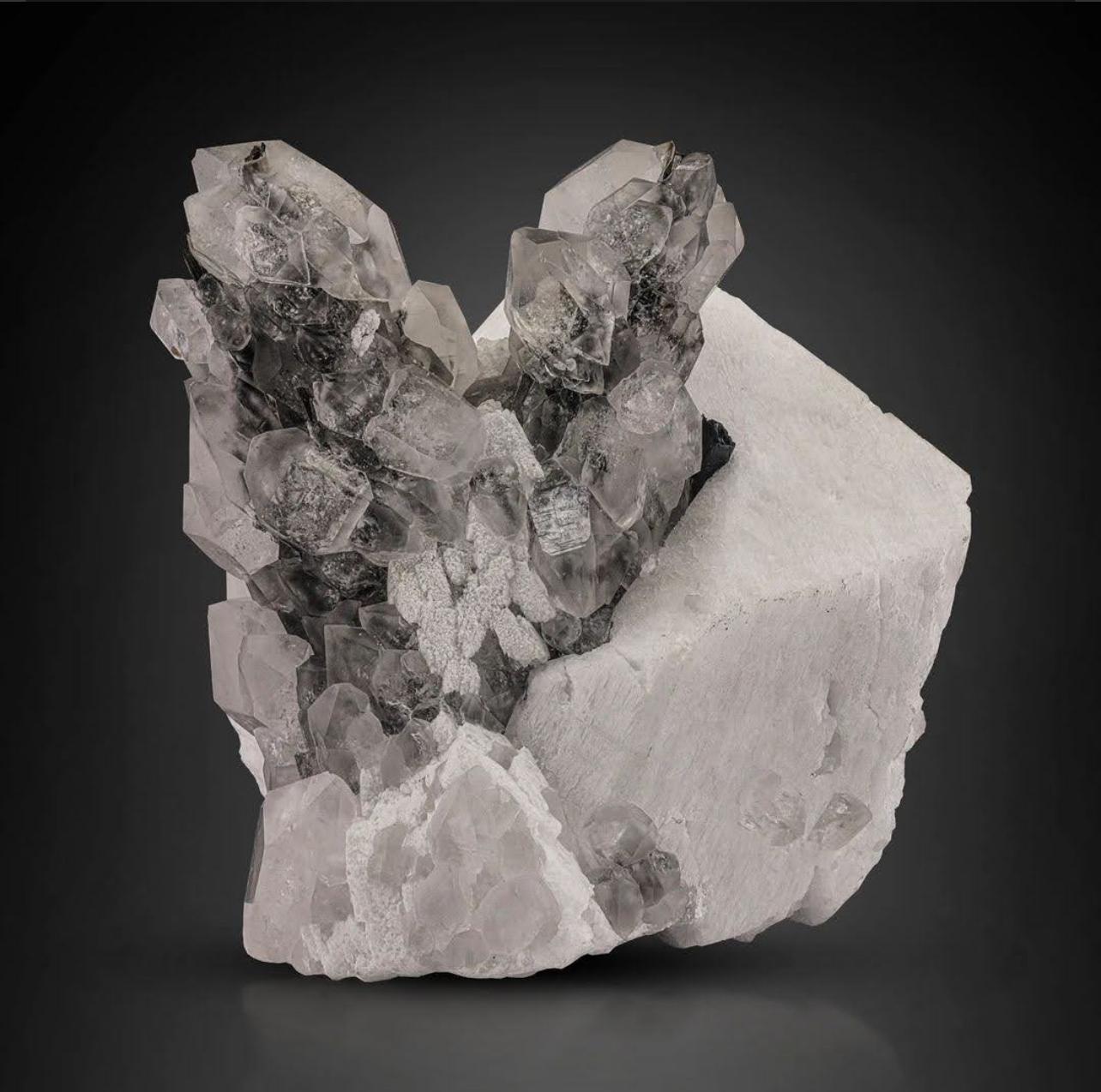 Contemporary 710 Grams Isolated Double Terminated Quartz On Feldspar With Garnet From Pakista For Sale