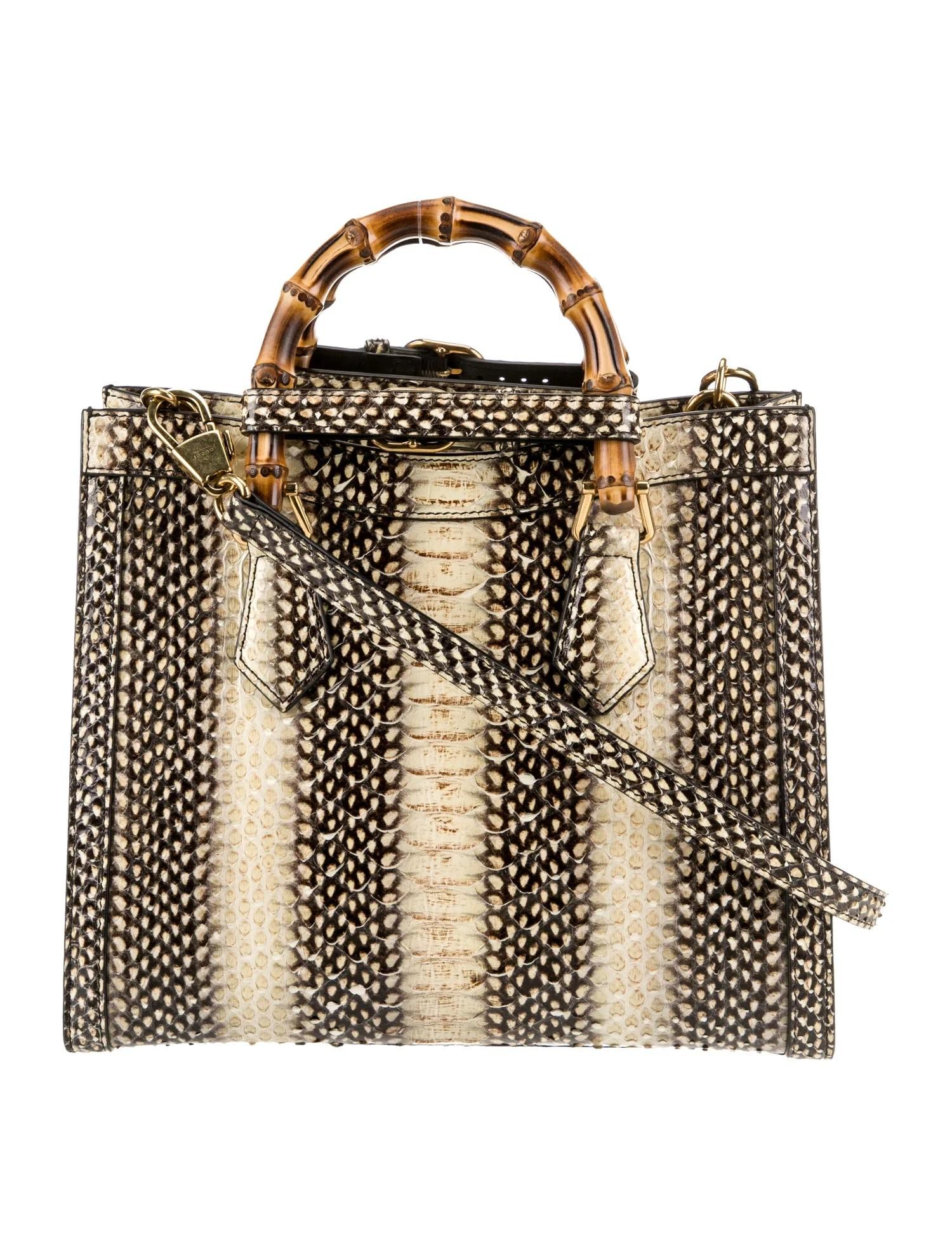 Brown $7100 New With Tags Gucci Python Bamboo Medium Diana Bag For Sale