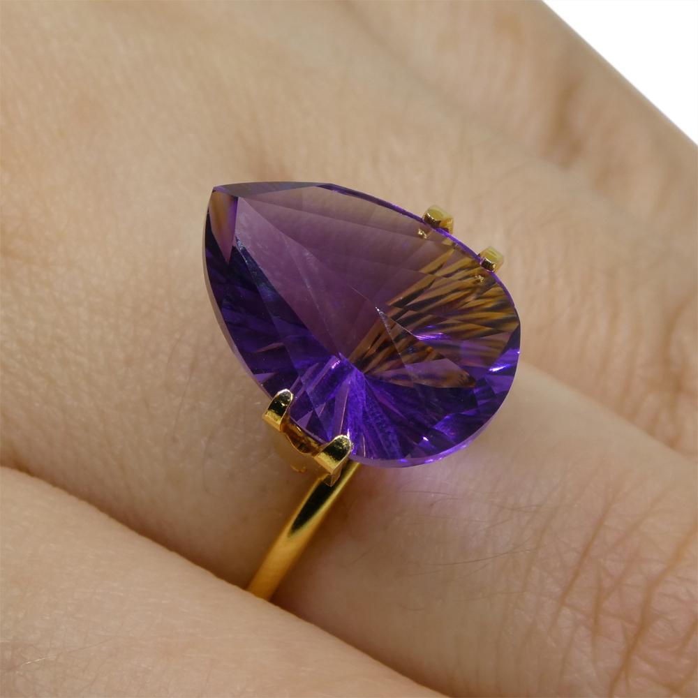 Description:

Gem Type: Amethyst
Number of Stones: 1
Weight: 7.1 cts
Measurements: 16.00 x 12.00 x 7.60 mm
Shape: Pear
Cutting Style Crown: Modified Brilliant
Cutting Style Pavilion: Mixed Cut
Transparency: Transparent
Clarity: Very Slightly