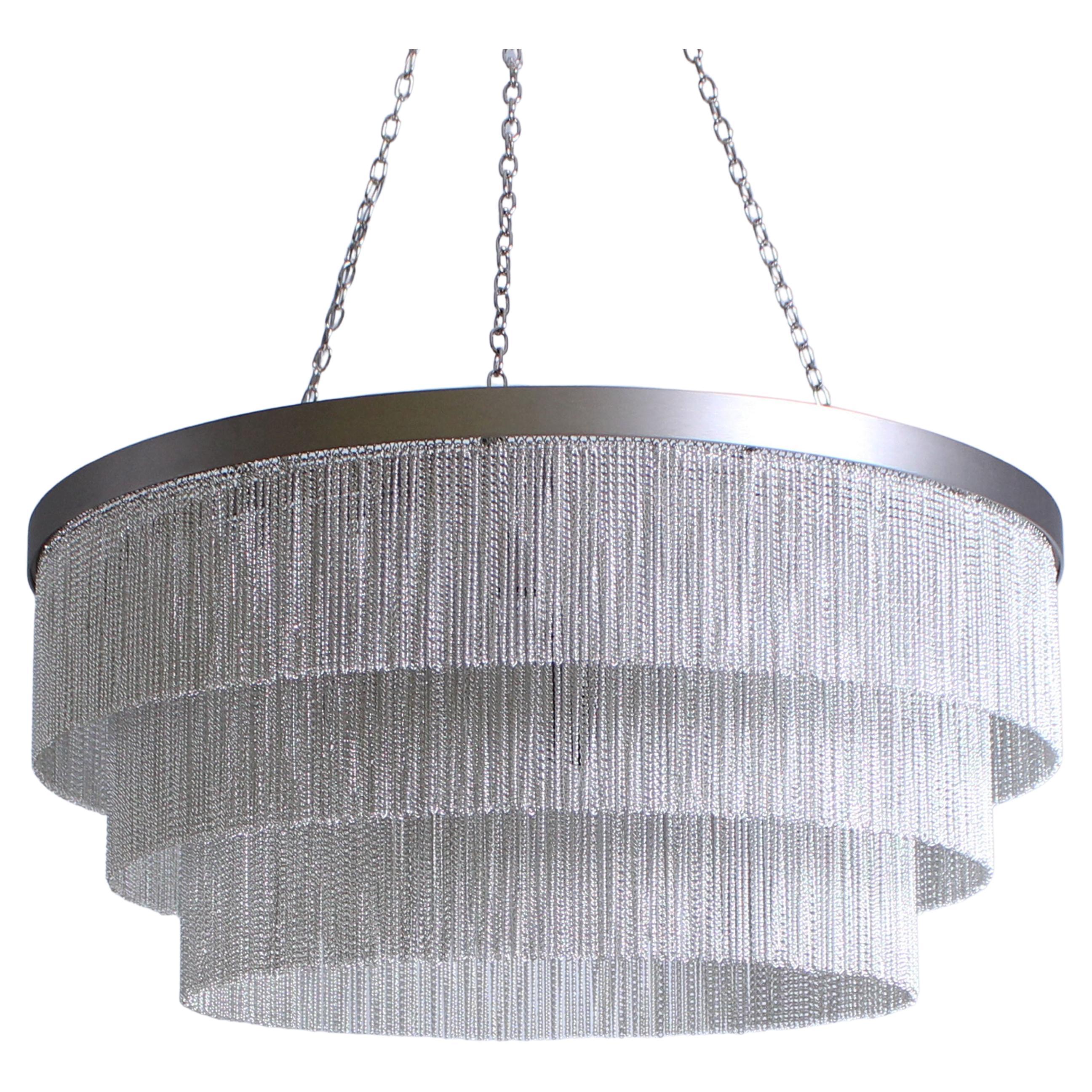 Contemporary 28" Flat Nickel Chandelier with Silver Chain by Tigermoth Lighting For Sale