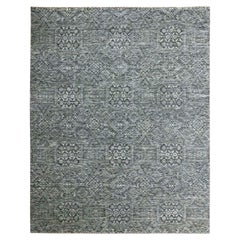 7'10"x10' Anchor Gray Repetitive Geometric Design Wool and Silk Hand Knotted Rug