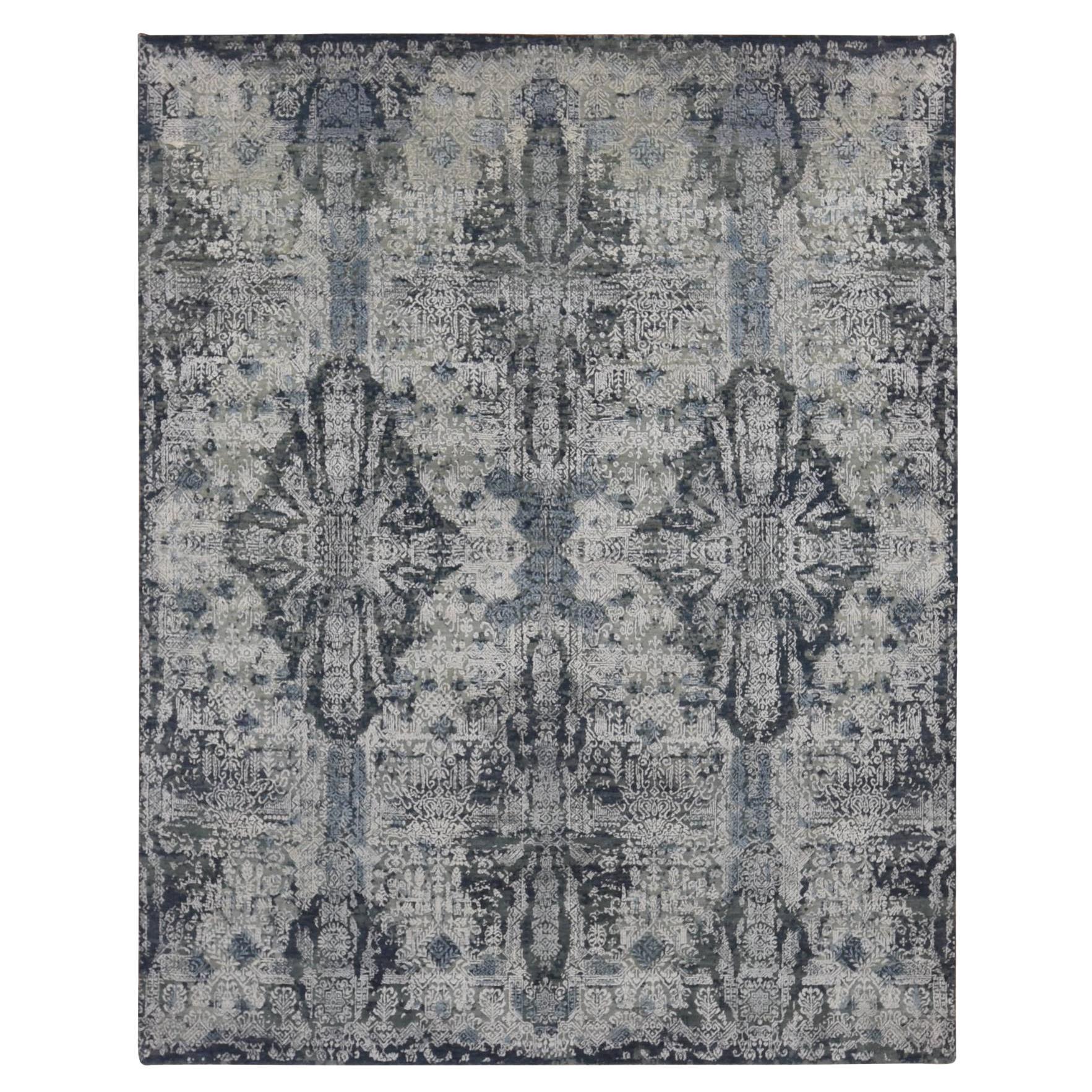 7'10 "x10' Aschgrau, Schmuck Design, Halb Wolle und Halb Seide Handgeknüpfter Teppich