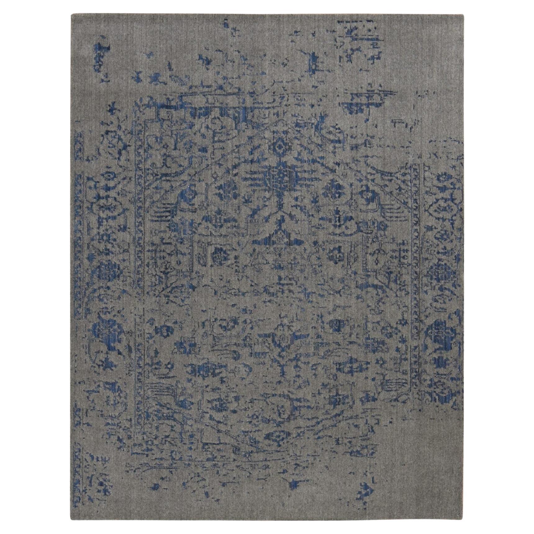 7'10 "x10' Battleship Gray Jacquard Teppich aus reiner Wolle, handgewebt und geknüpft